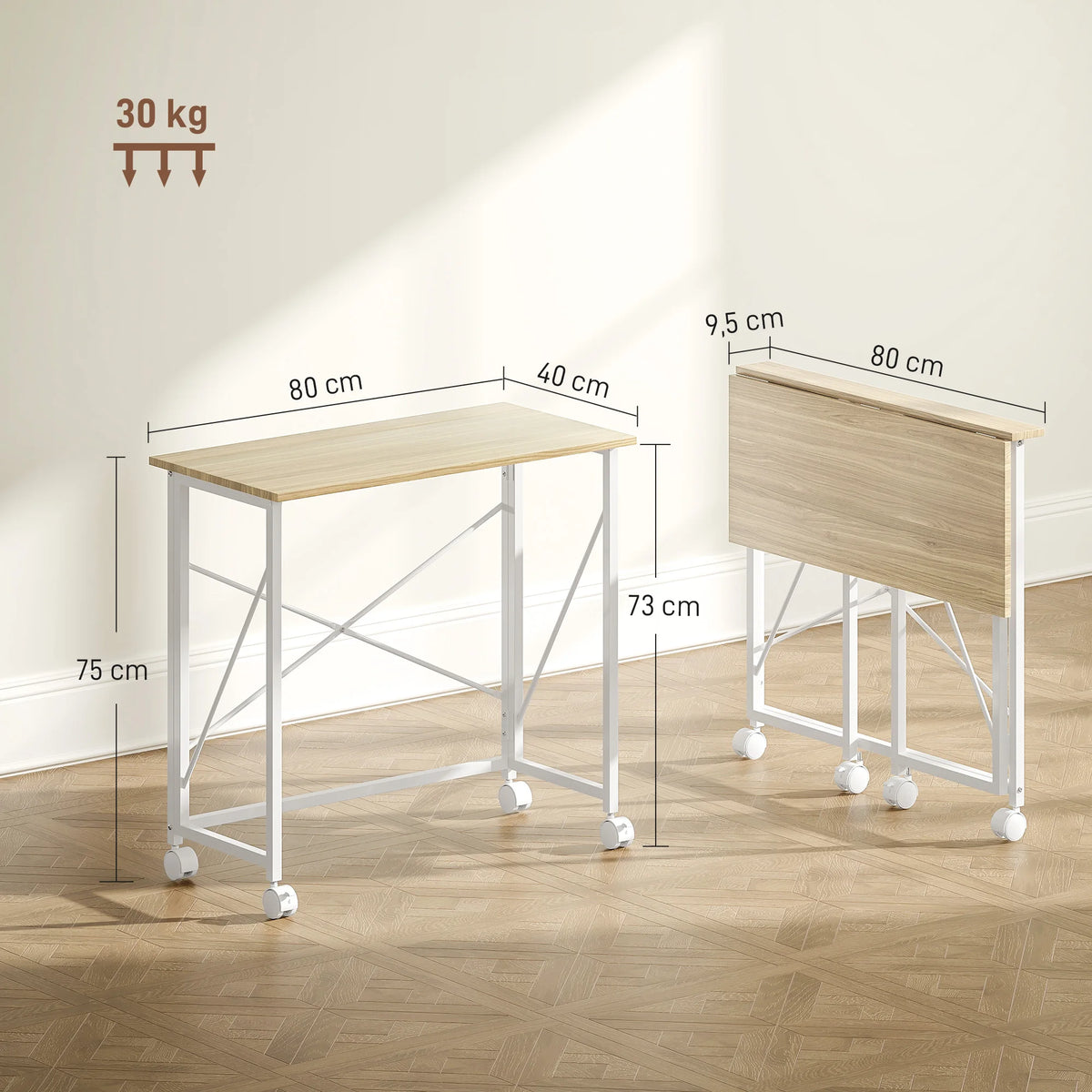 Bureau pliable avec roulettes