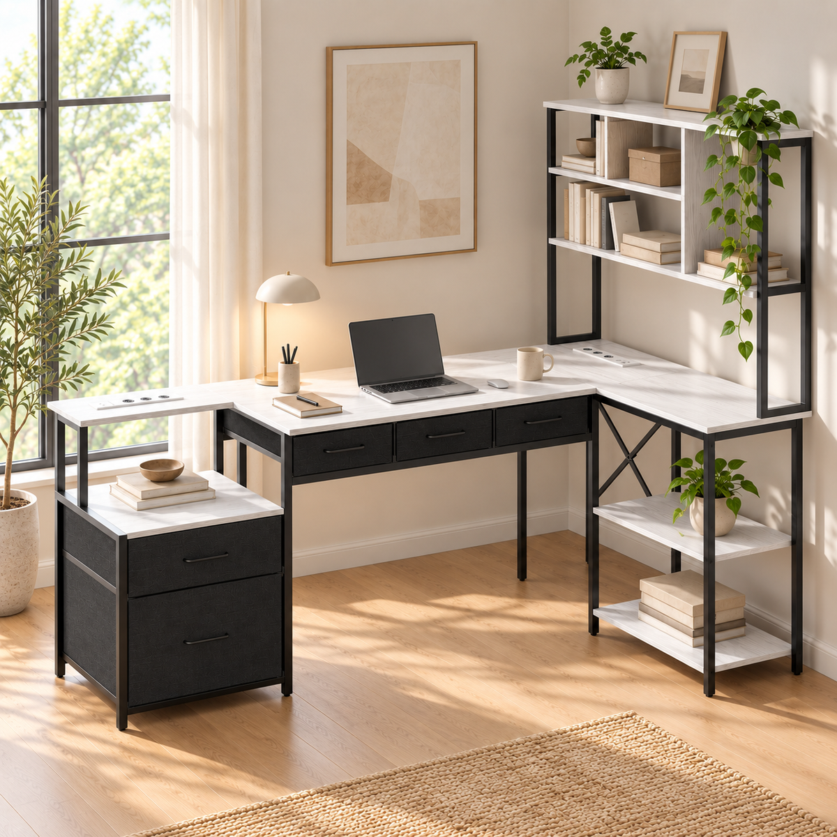 Bureau D’Angle Blanc Et Noir - 180 × 100 × 76 cm
