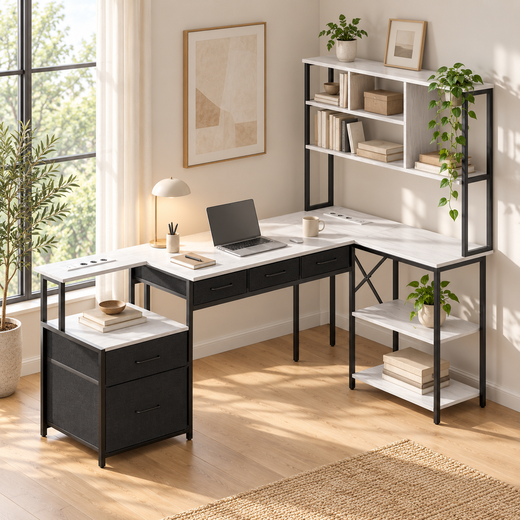 Bureau D’Angle Blanc Et Noir - 180 × 100 × 76 cm