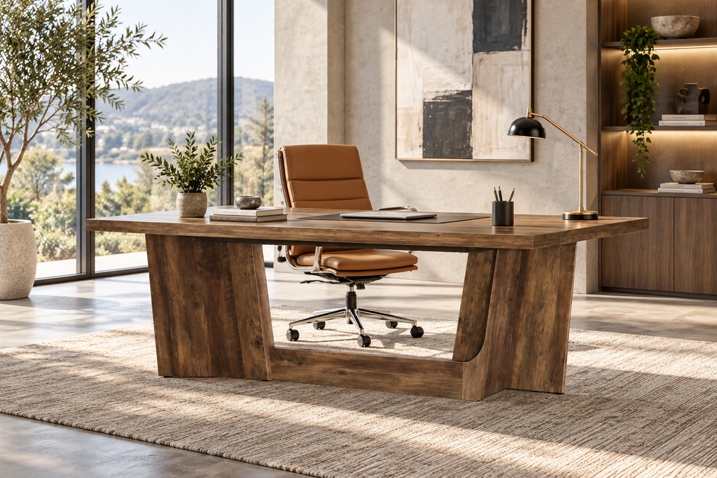 Bureau de Direction 180 cm – Grand Bureau Informatique Industriel en Bois et Métal