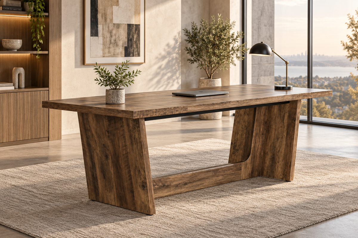 Bureau de Direction 180 cm – Grand Bureau Informatique Industriel en Bois et Métal