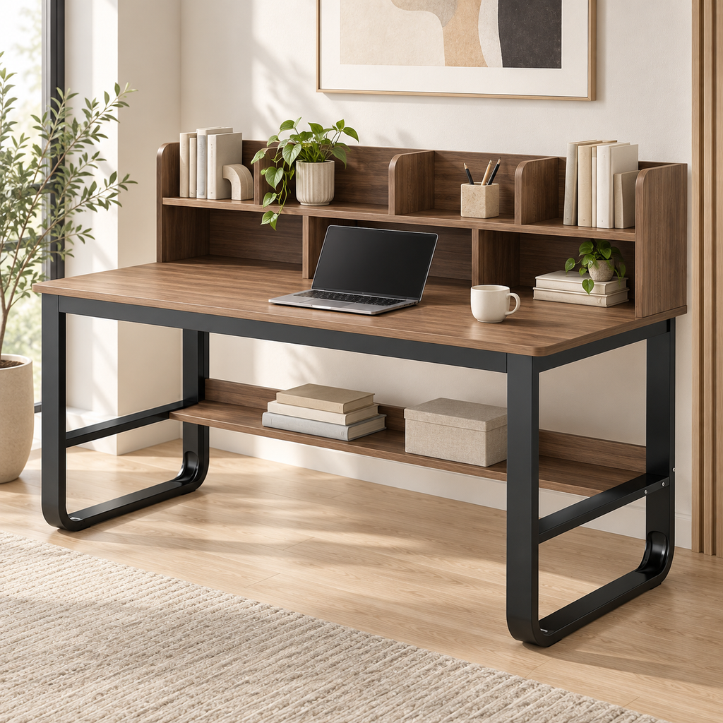 Table de Travail Moderne en Bois et Métal Noir