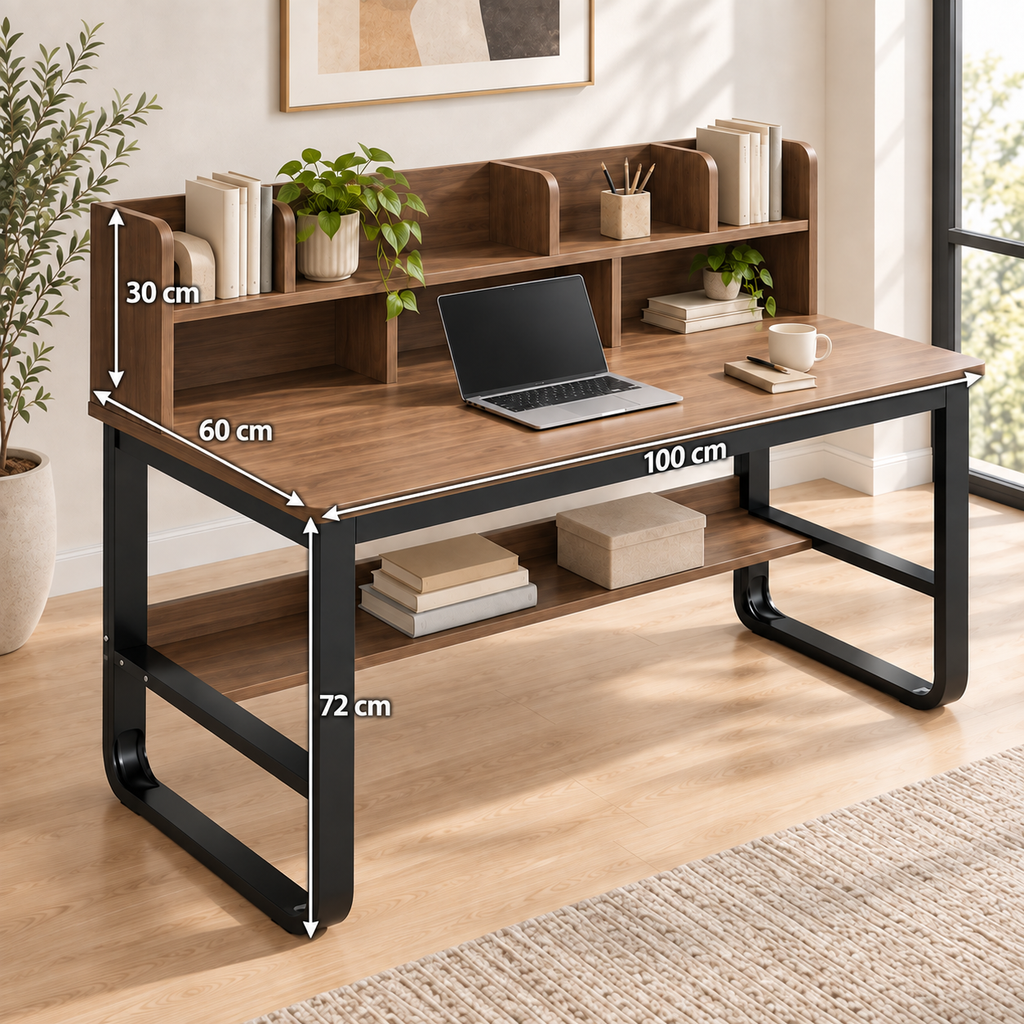 Table de Travail Moderne en Bois et Métal Noir