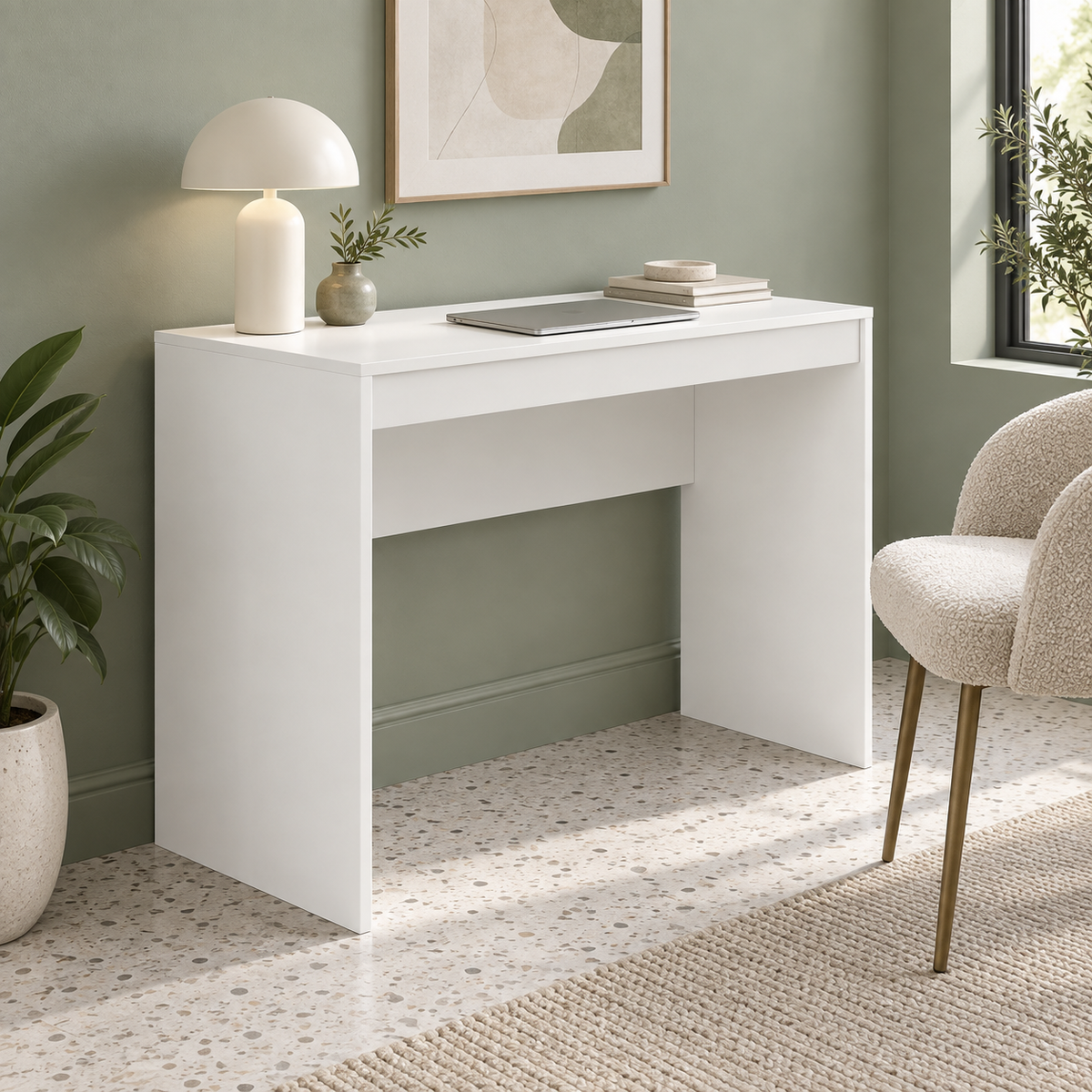 Bureau blanc 100 x 40 x 76 cm en matériau à base de bois