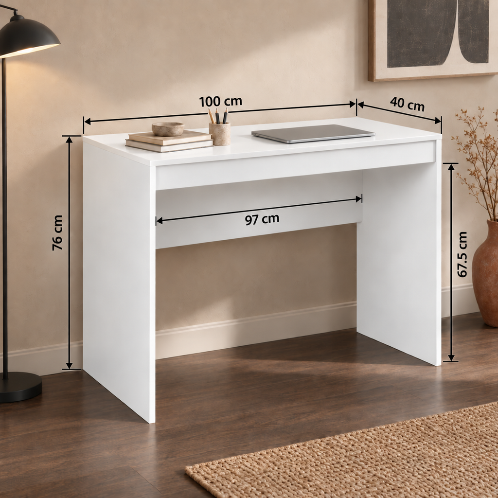 Bureau blanc 100 x 40 x 76 cm en matériau à base de bois