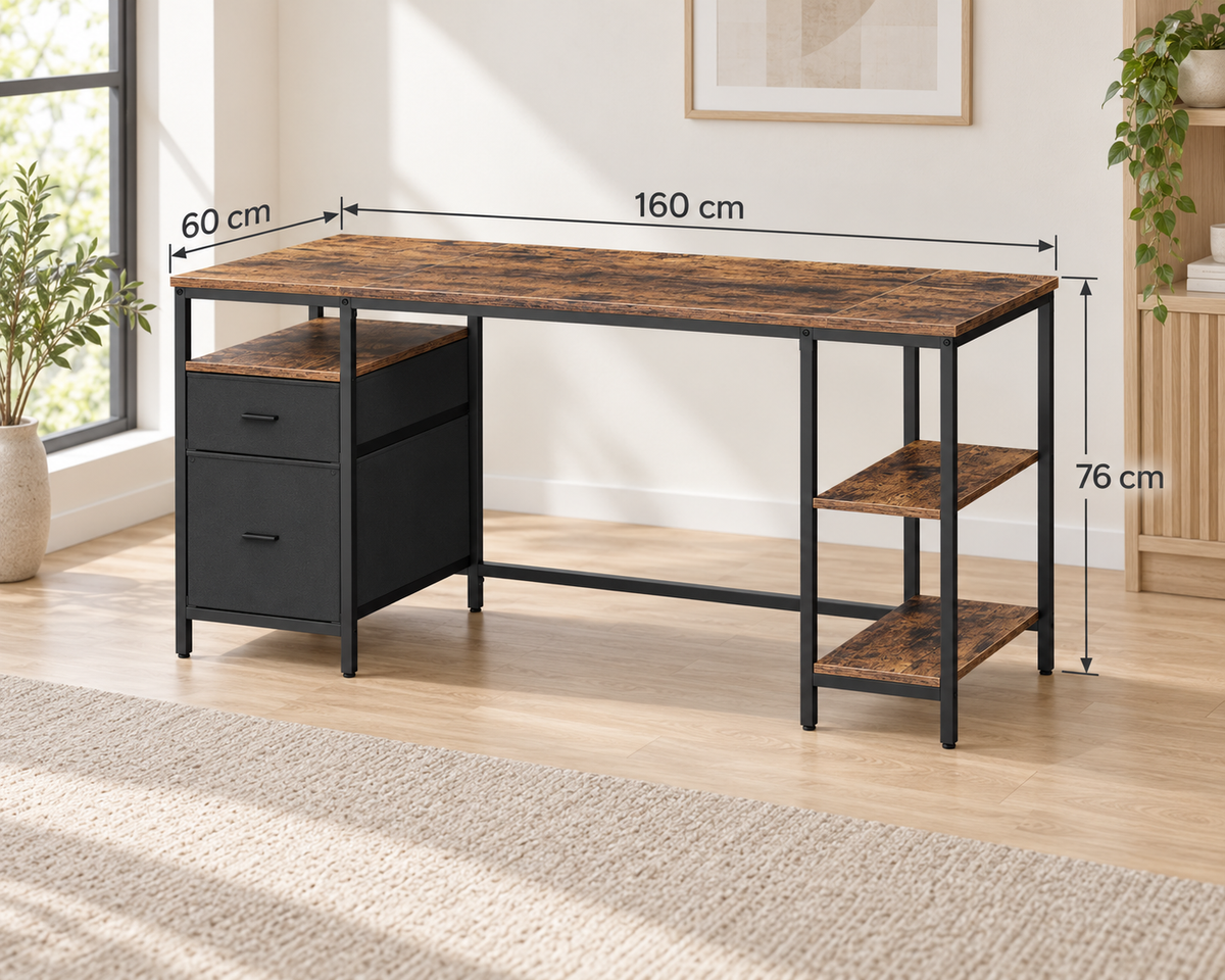 Table de Travail Industrielle Marron Rustique et Noir