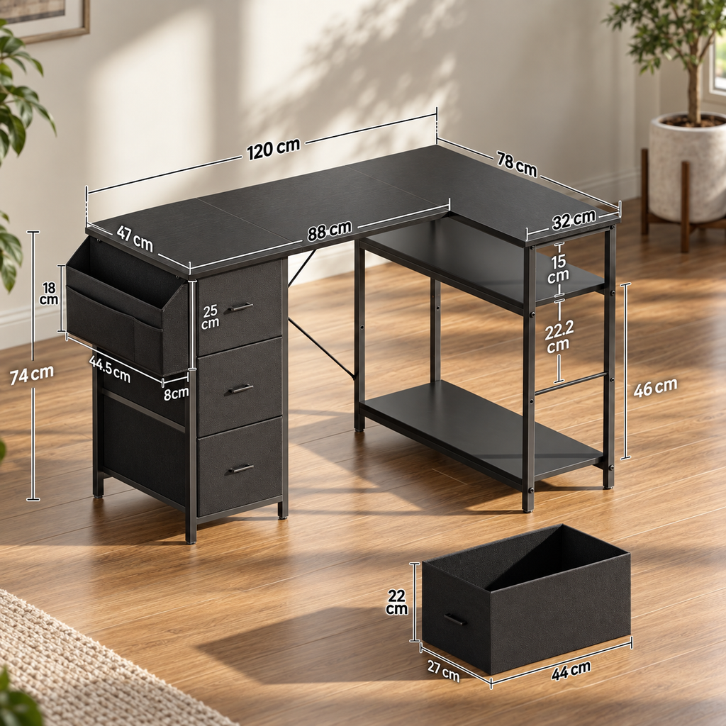 Bureau Informatique avec Rangement Noir