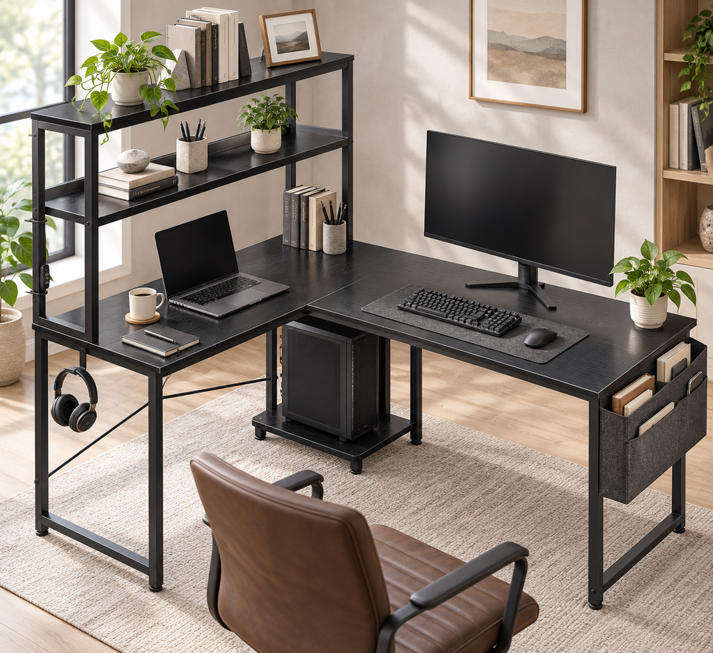Bureau Gaming d’Angle en L Réversible 110 × 80 cm
