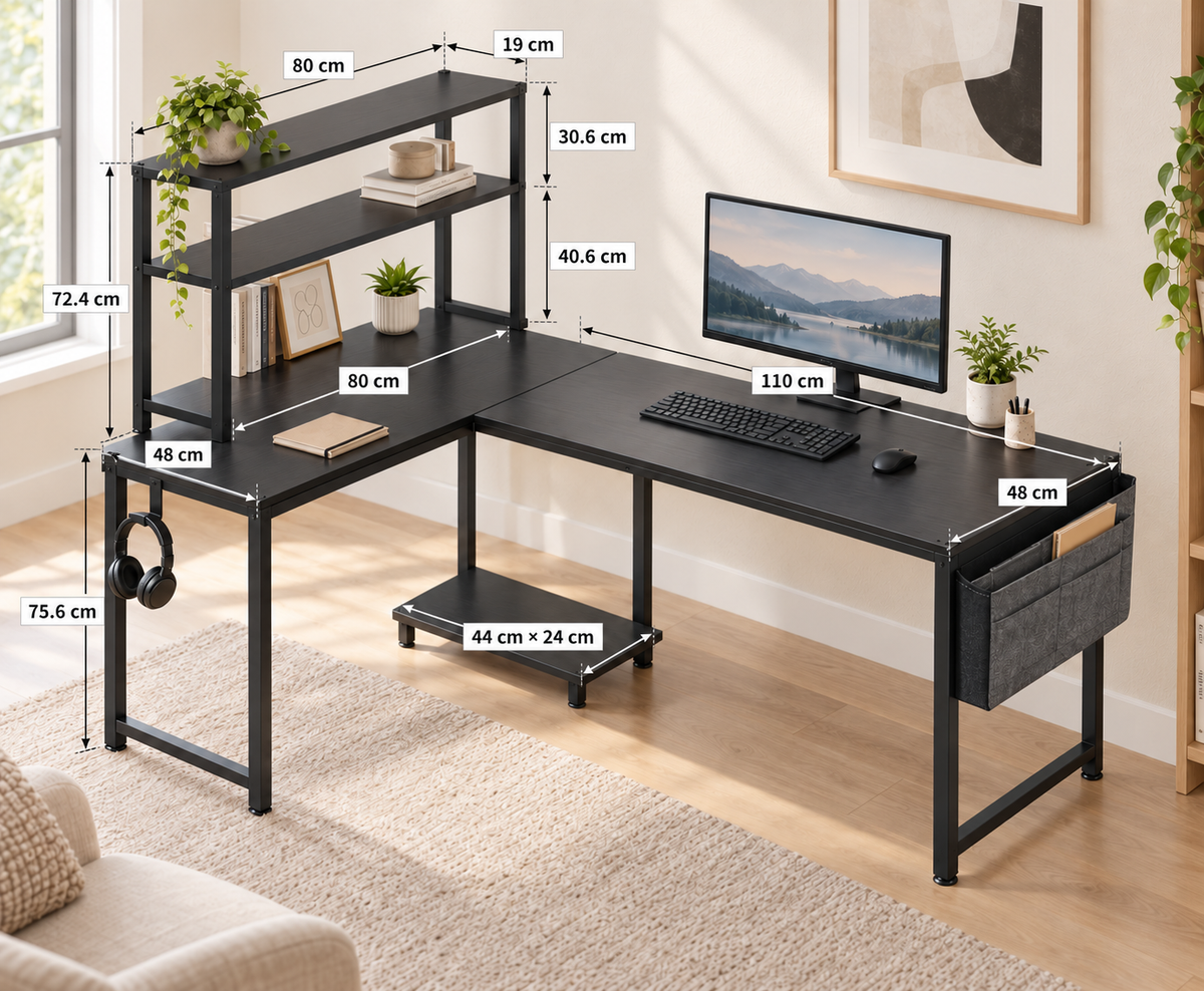 Bureau Gaming d’Angle en L Réversible 110 × 80 cm