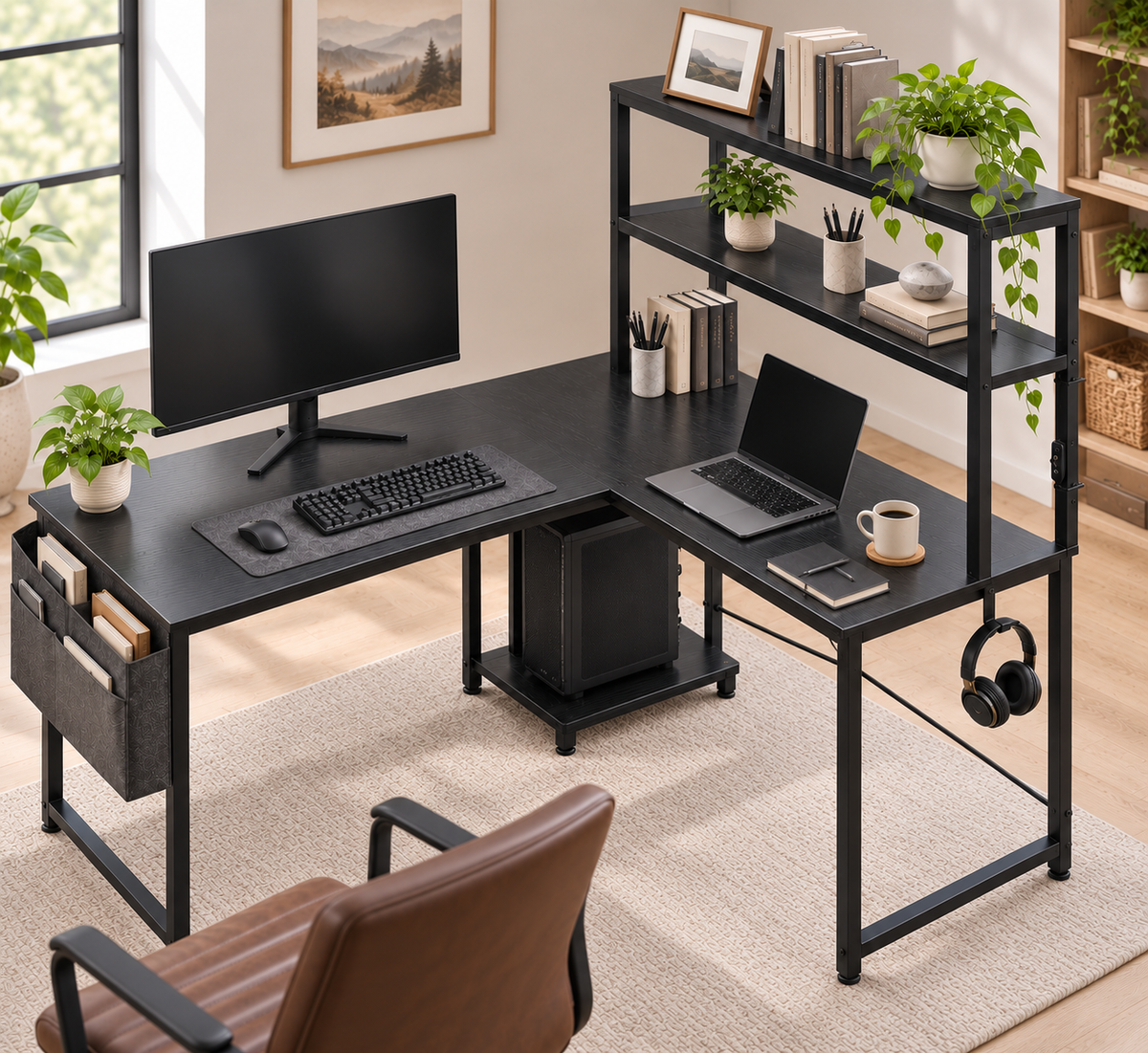 Bureau Gaming d’Angle en L Réversible 110 × 80 cm