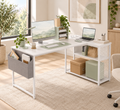 Bureau d’Angle  en L Blanc 120 cm avec Étagère