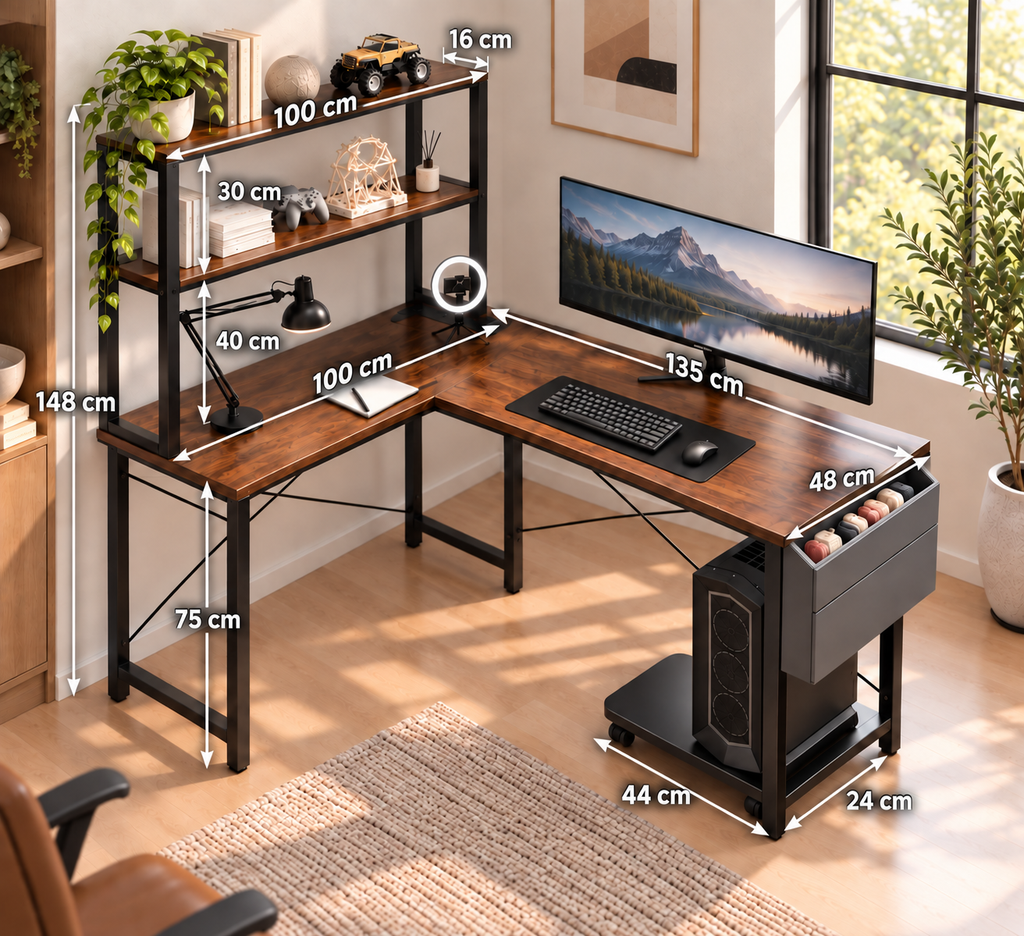 Bureau Gaming en L Marron 135 cm avec LED RGB