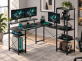 Bureau d’Angle en L avec Station de Charge – Noir