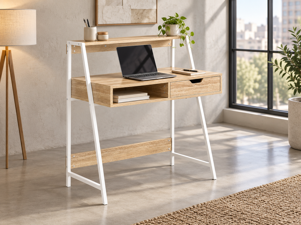 Bureau Informatique Compact avec Tiroir et Étagère de Rangement