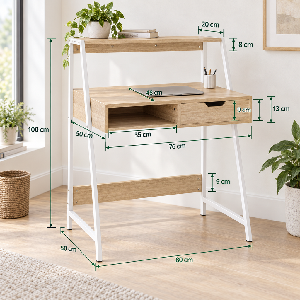 Bureau Informatique Compact avec Tiroir et Étagère de Rangement