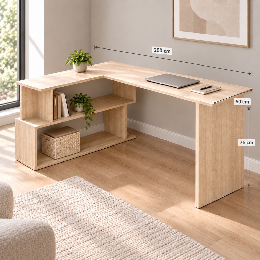 Bureau d’Angle Moderne Chêne Sonoma 200 × 50 × 76 cm avec Rangements