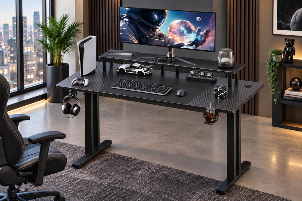 Bureau Gaming LED RGB 140 × 60 cm – Fibre de Carbone