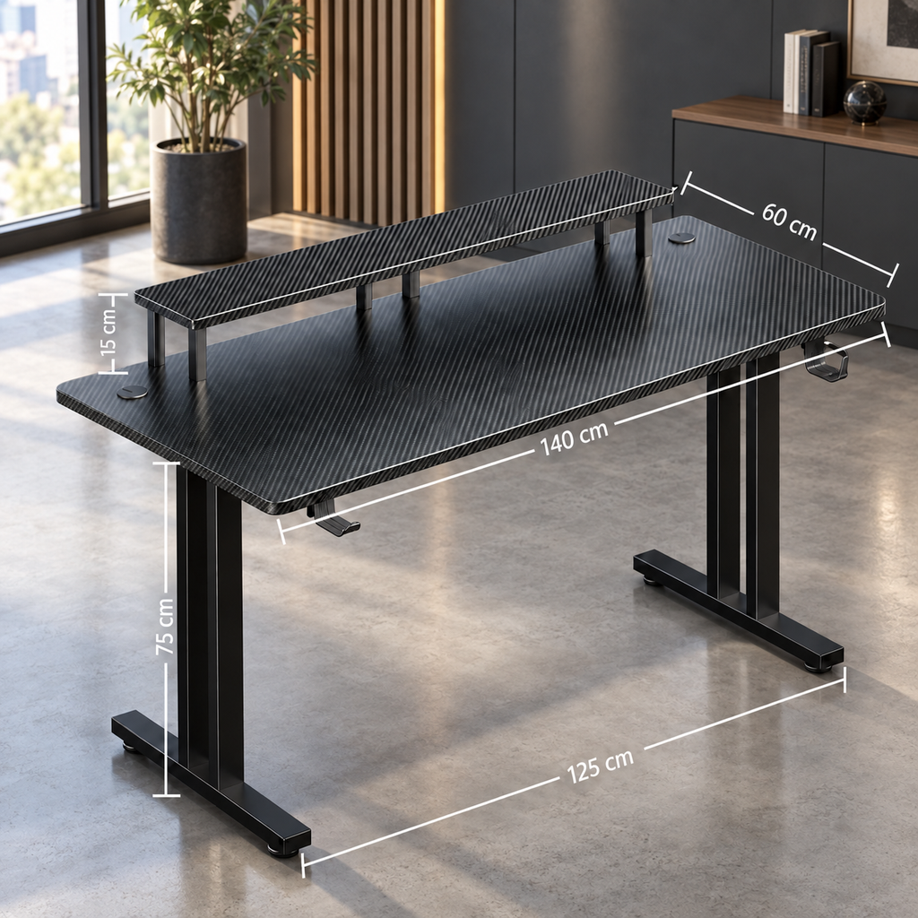 Bureau Gaming LED RGB 140 × 60 cm – Fibre de Carbone