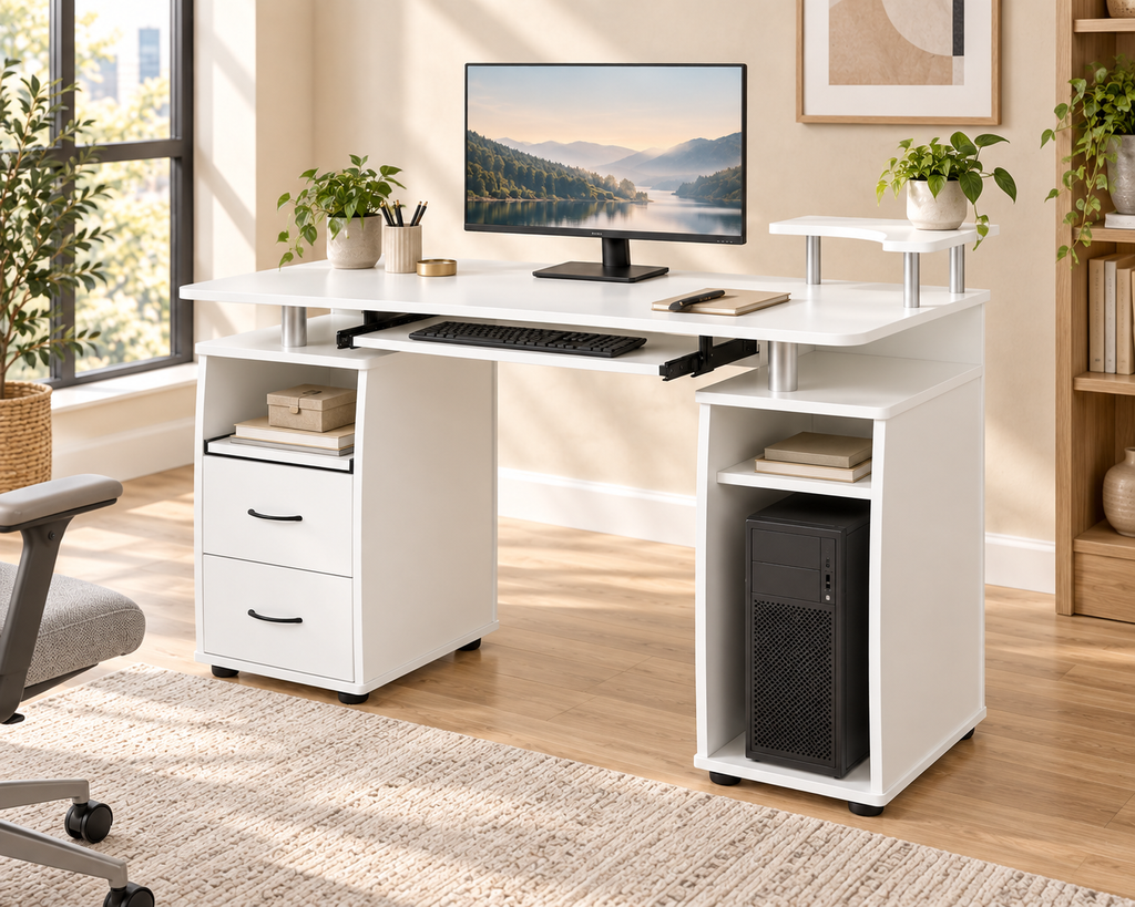 Bureau Informatique avec Rangements et Tiroir – 120 cm