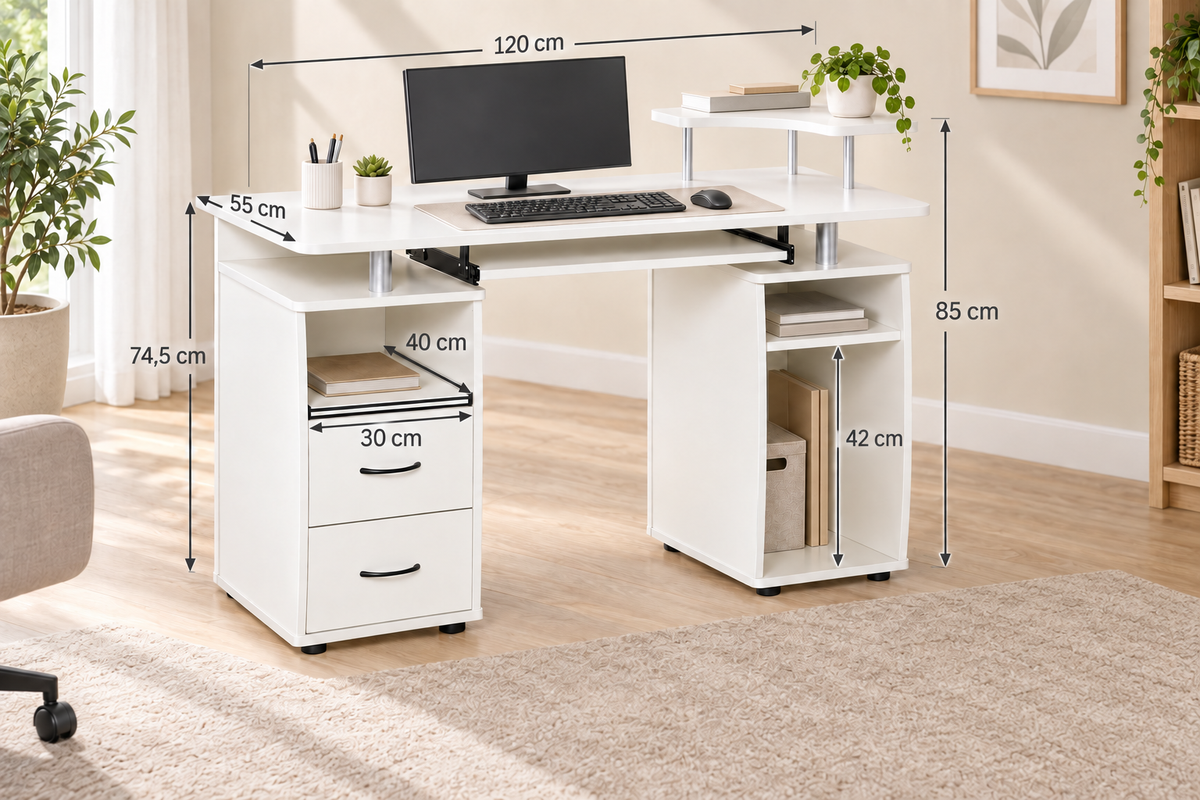 Bureau Informatique avec Rangements et Tiroir – 120 cm