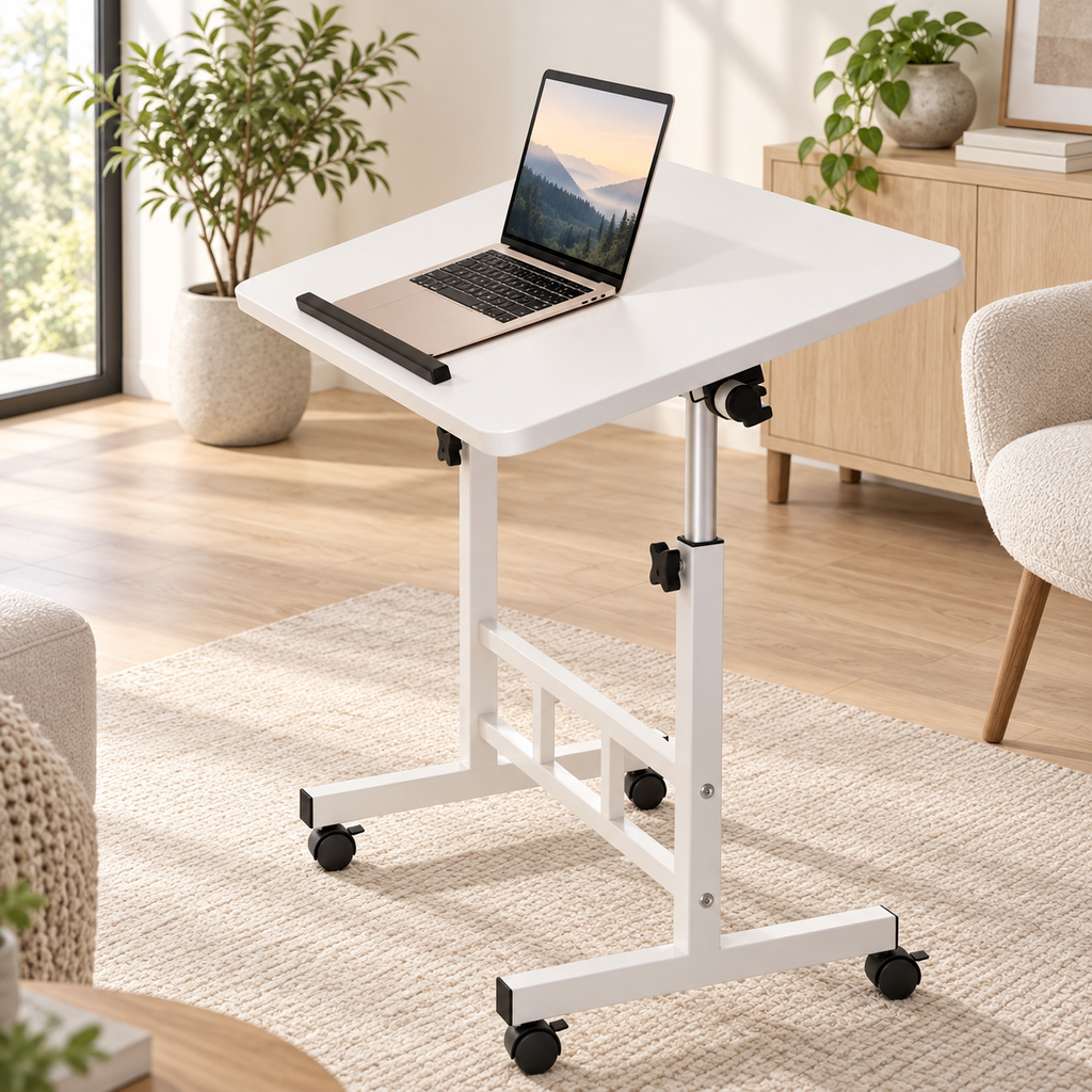 Table Ordinateur Portable Réglable à Roulettes 60 × 40 cm