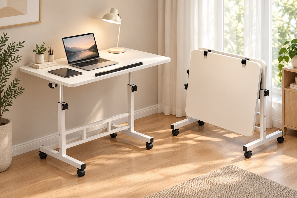Table Ordinateur Portable Réglable à Roulettes 60 × 40 cm
