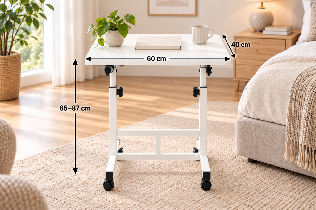 Table Ordinateur Portable Réglable à Roulettes 60 × 40 cm