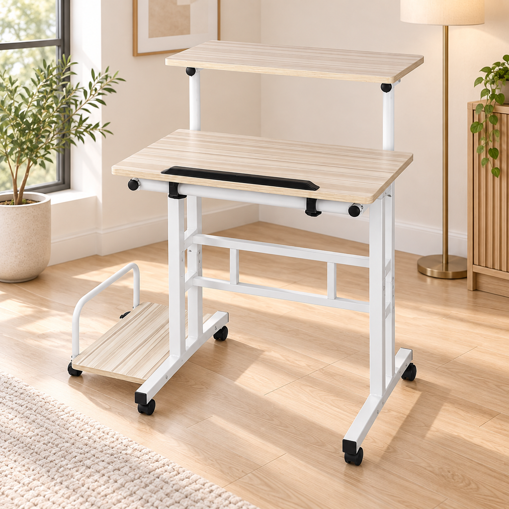 Bureau Assis-Debout Réglable à Roulettes – 82 × 60 cm
