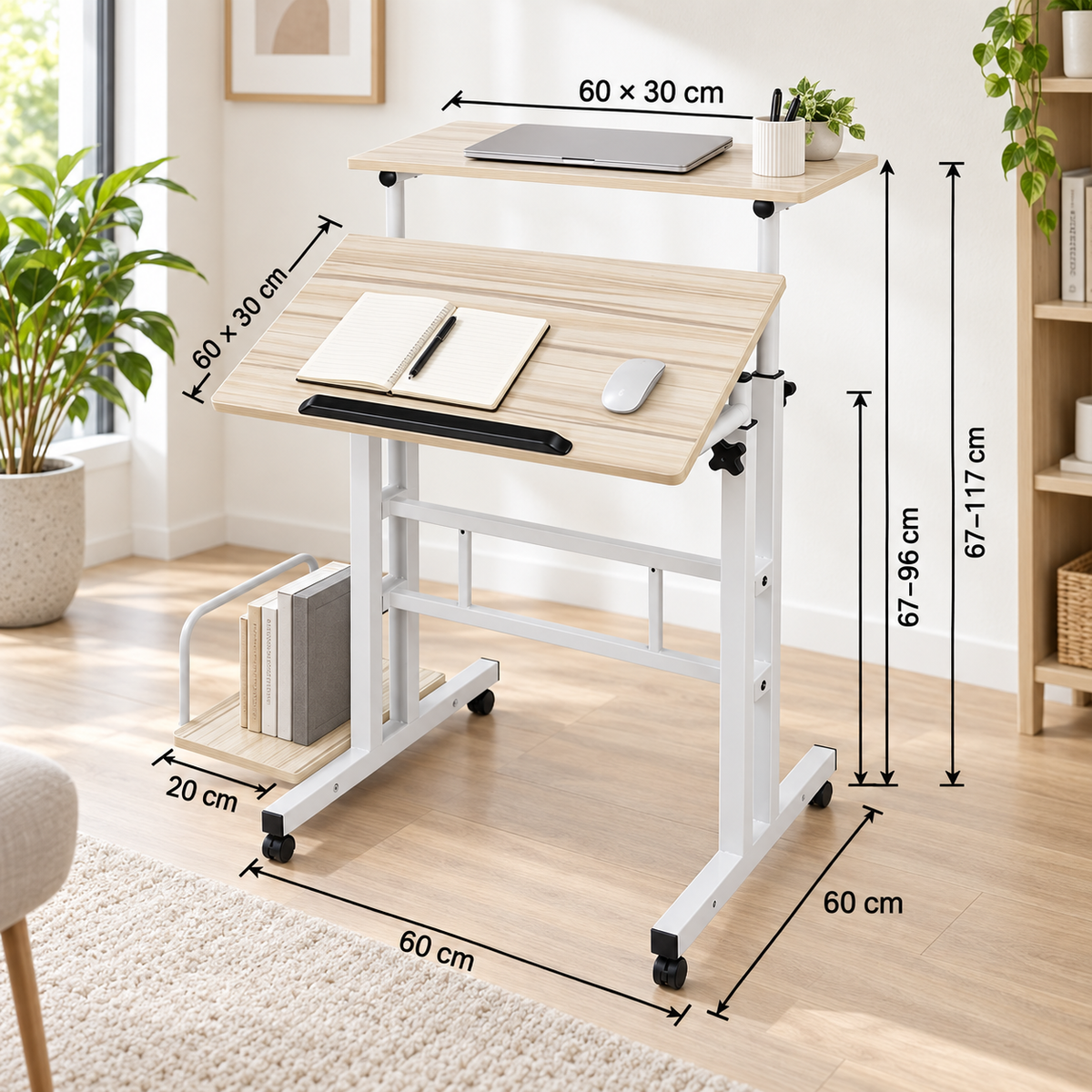 Bureau Assis-Debout Réglable à Roulettes – 82 × 60 cm