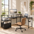 Bureau d’Angle en L 168 × 120 cm avec Rangements et USB