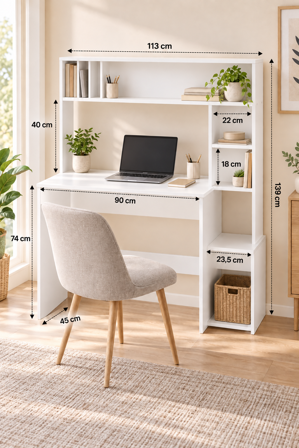 Bureau Informatique Scandinave avec 5 Étagères