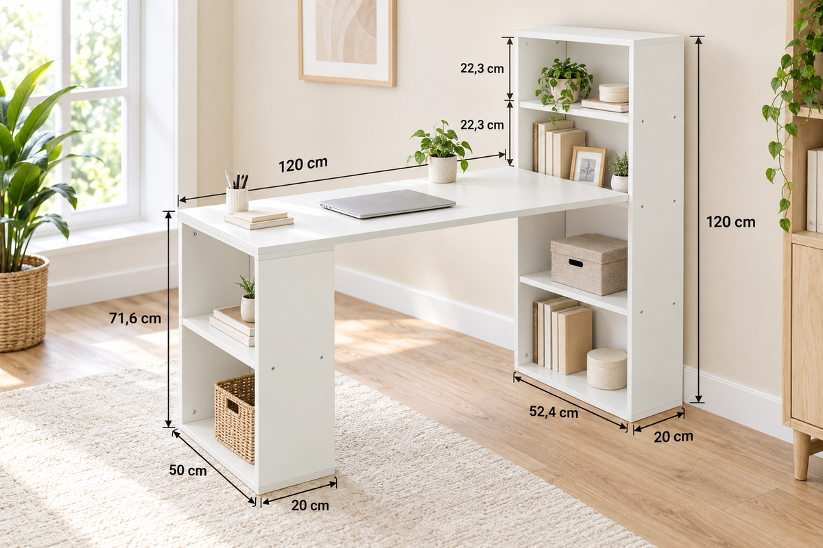 Bureau Bibliothèque 120 cm – Blanc