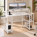 Bureau Informatique LED avec Station de Charge, Support Écran et Rangements – Blanc, 120 × 50 × 87 cm