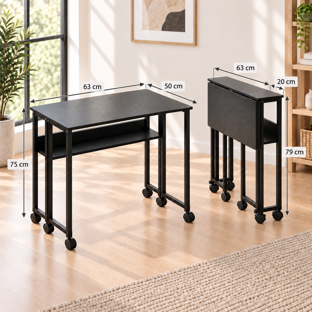 Bureau Pliant à Roulettes - Noir