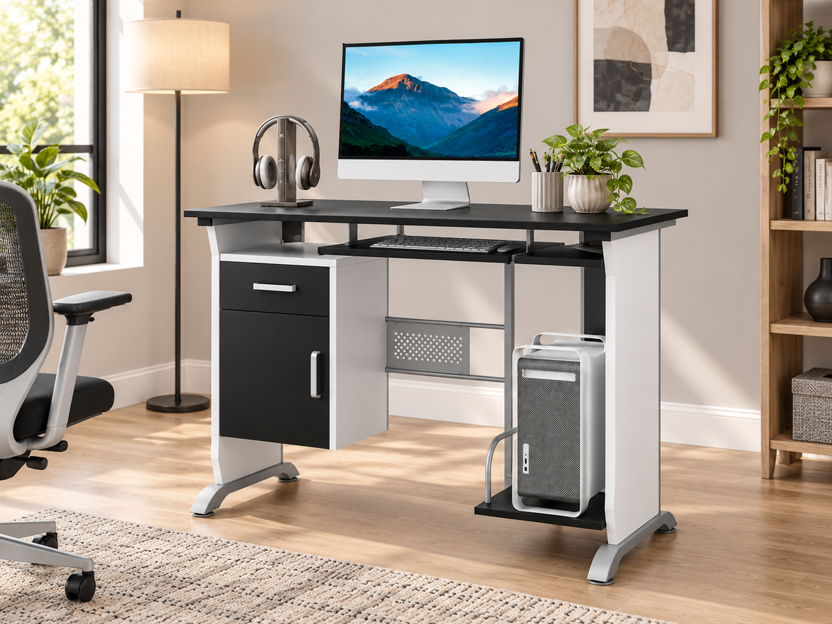 Bureau Informatique avec Rangements 100 x 52 cm Noir et Blanc