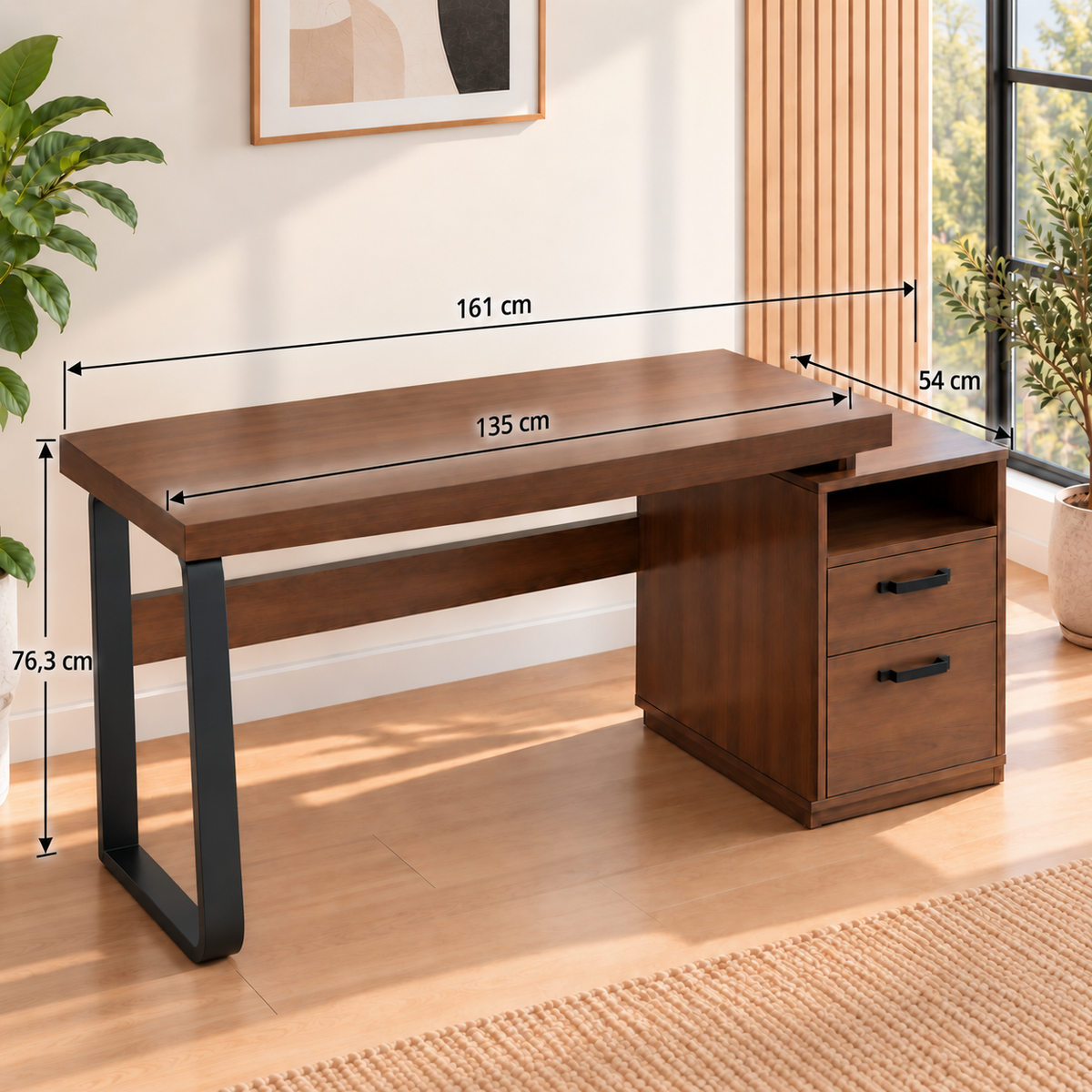Bureau Informatique Moderne 135 cm avec Tiroirs et Rangement