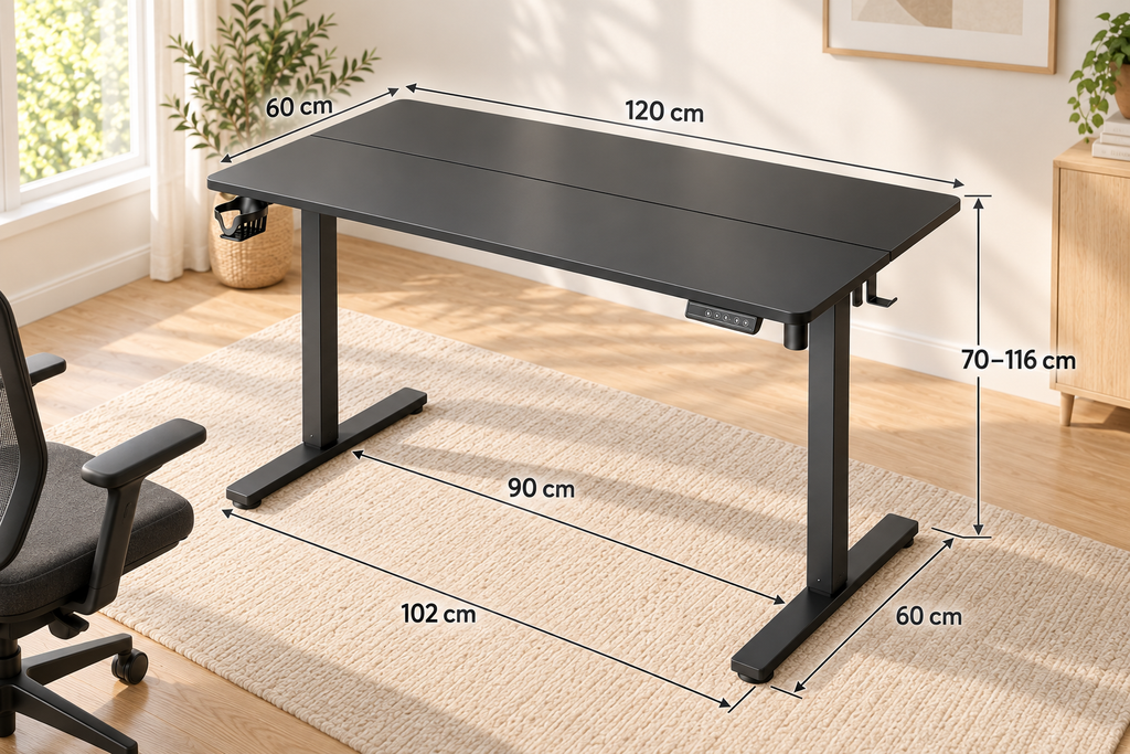 Bureau électrique réglable en hauteur 120 × 60 cm