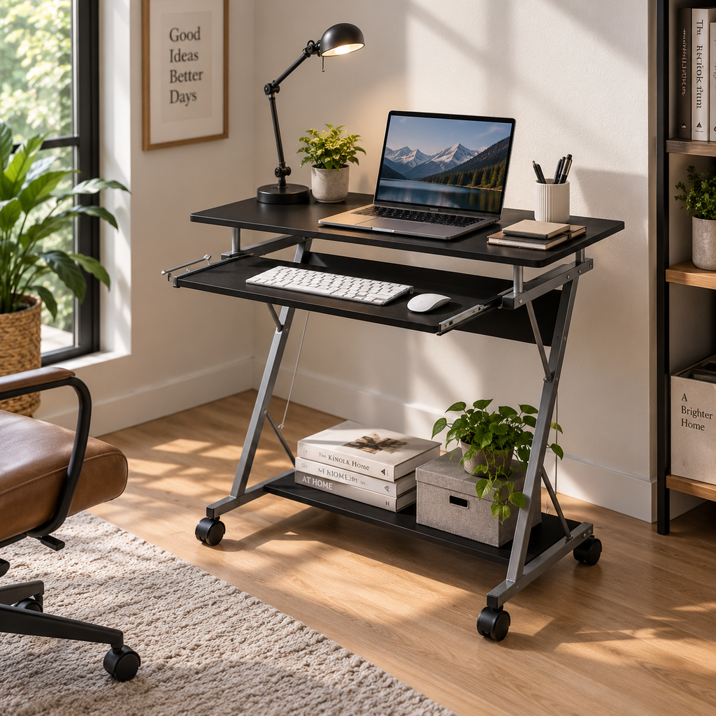 Bureau d'ordinateur sur roulettes avec plateau pour clavier