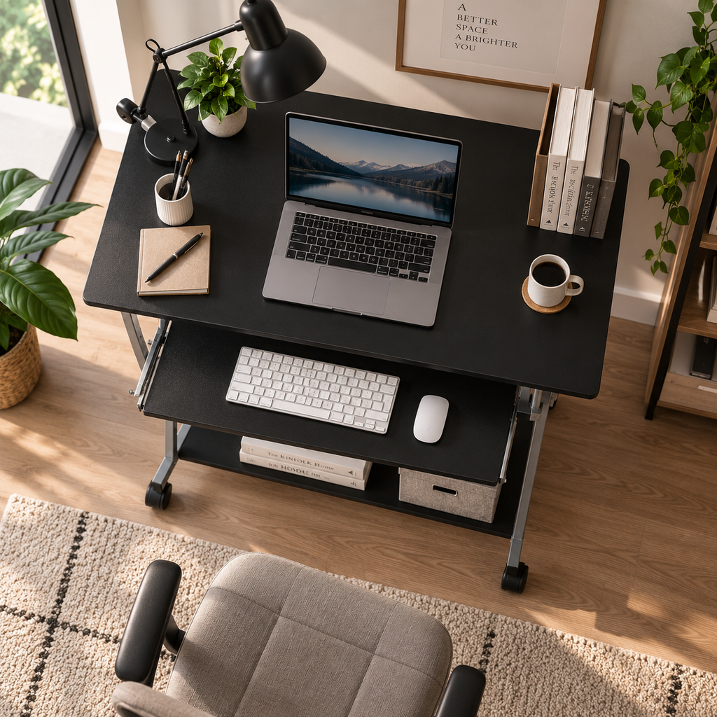 Bureau d'ordinateur sur roulettes avec plateau pour clavier