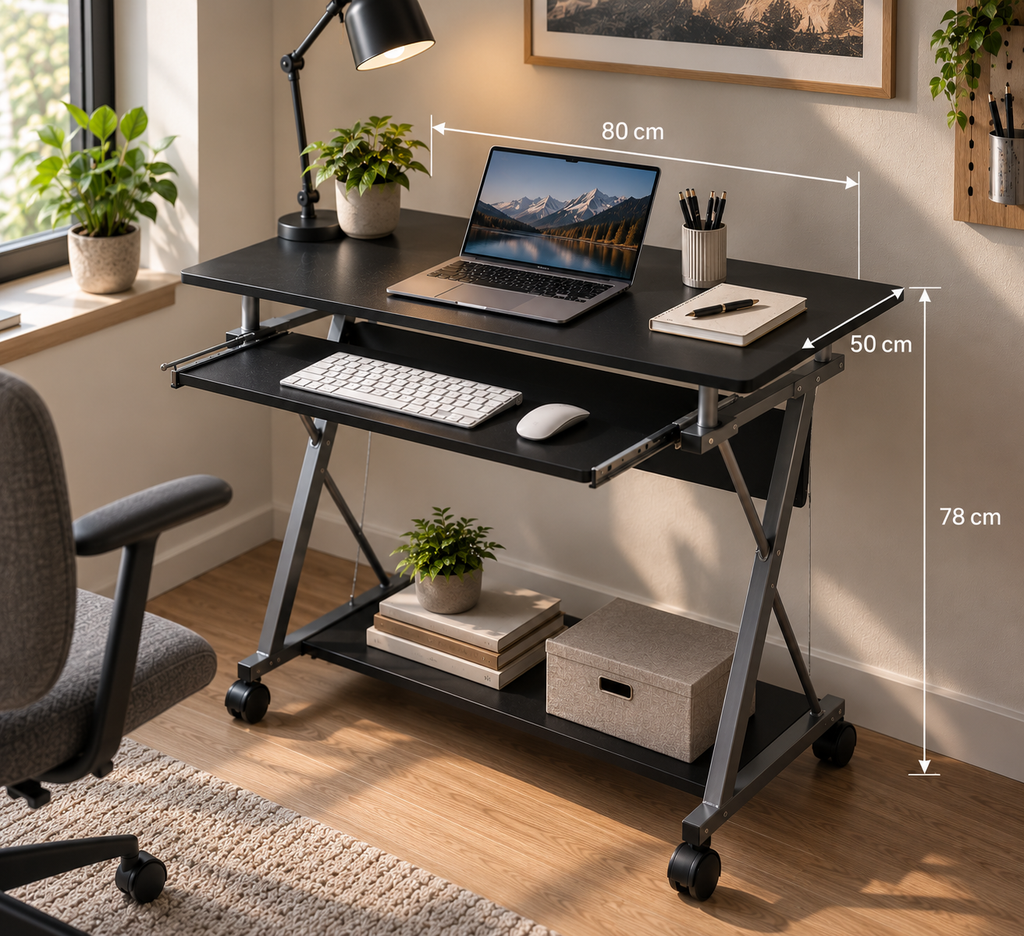 Bureau d'ordinateur sur roulettes avec plateau pour clavier