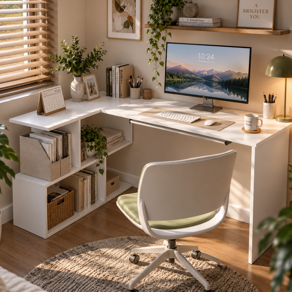 Bureau d'ordinateur d'angle en forme de L, 120x100x76 cm