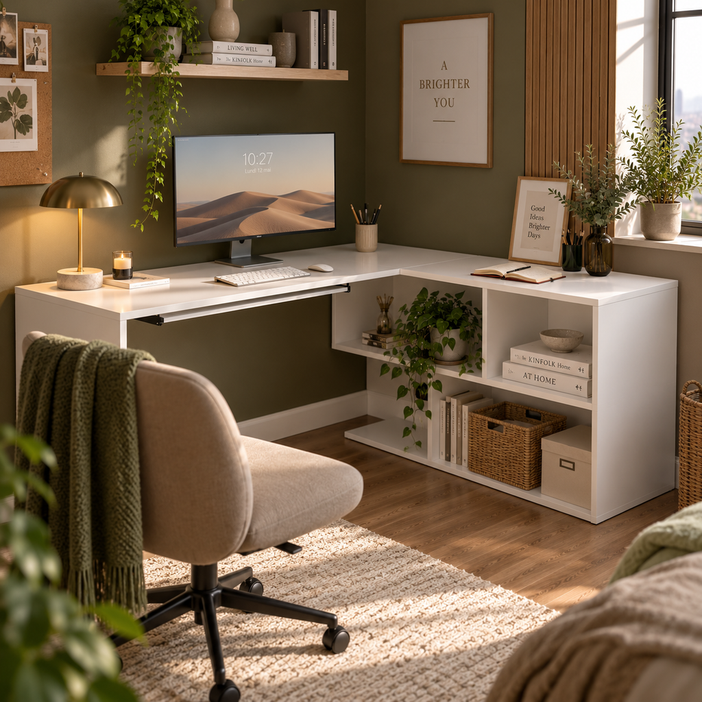 Bureau d'ordinateur d'angle en forme de L, 120x100x76 cm