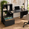 Bureau d'ordinateur avec bibliothèque 4 compartiments et tiroir verrouillable, 126 x 50 x 109 cm, Noir
