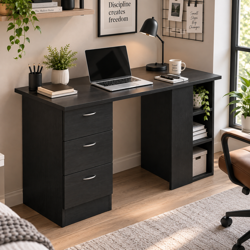 Bureau avec rangement, table informatique 120 x 50 cm noir