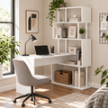 Bureau d'angle bureau informatique en forme de L avec étagères à 4 niveaux en bois 120 x 80 x 176 cm Blanc