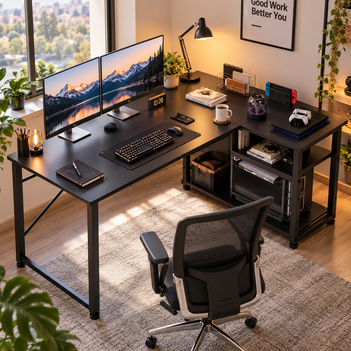 Bureau d'ordinateur en forme de L 120x80cm Noir