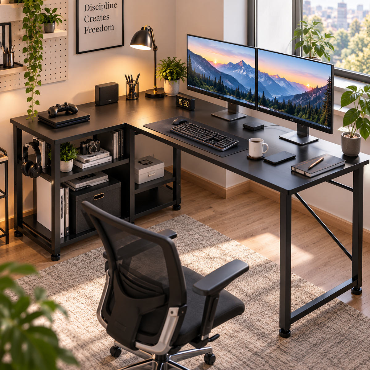 Bureau d'ordinateur en forme de L 120x80cm Noir