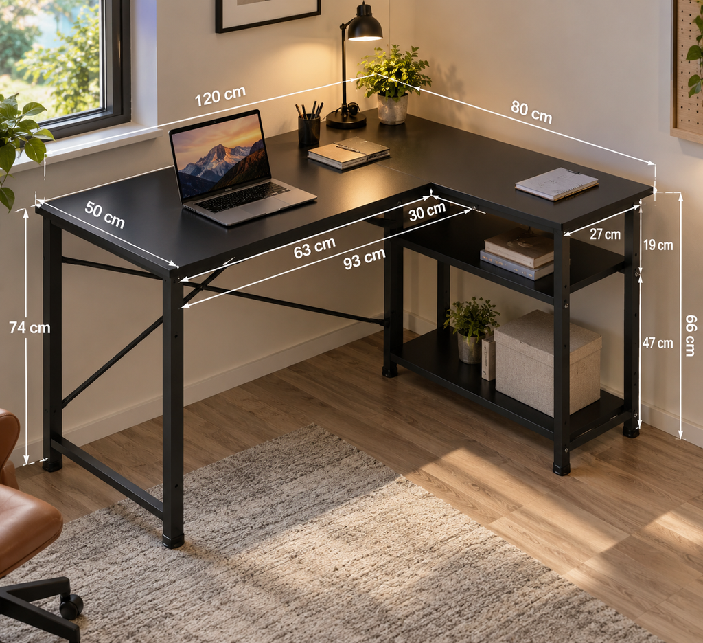Bureau d'ordinateur en forme de L 120x80cm Noir
