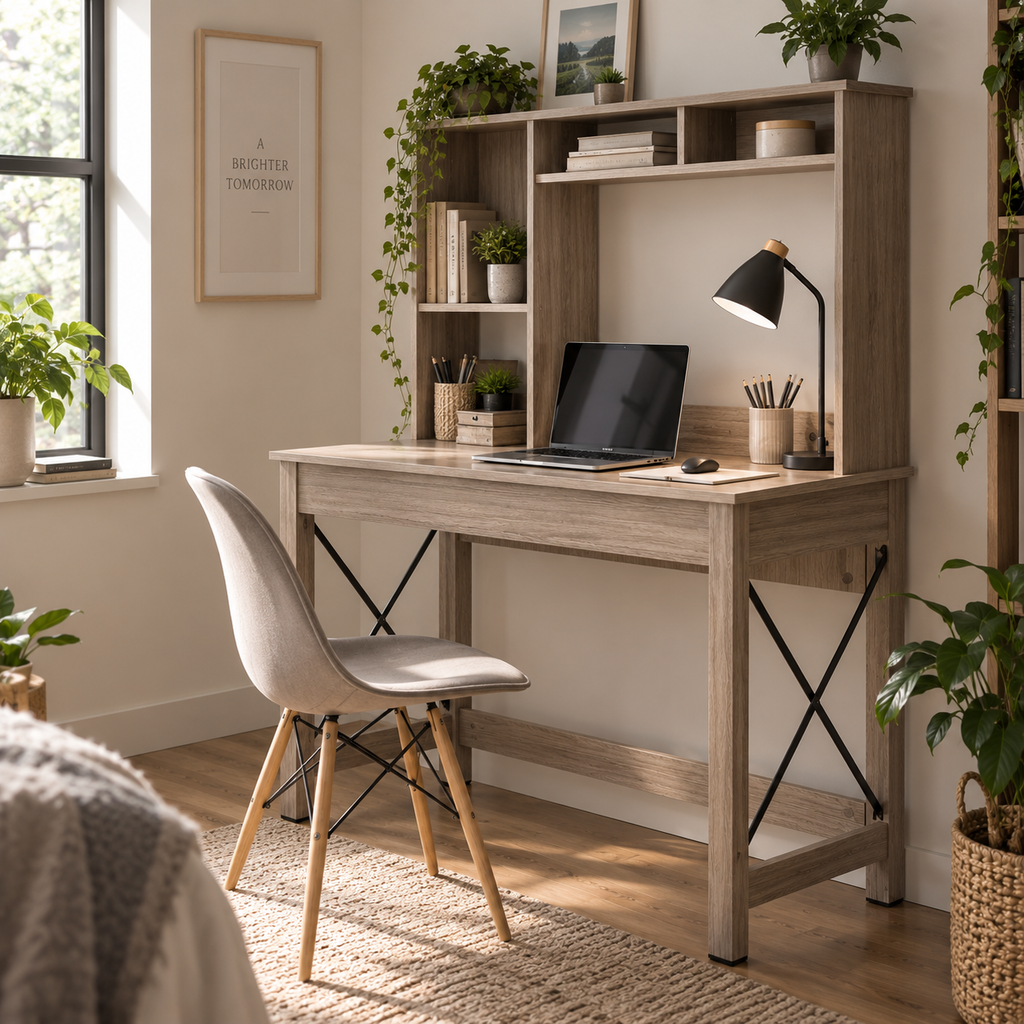 Bureau avec rangement bibliothèque en bois moderne avec étagères
