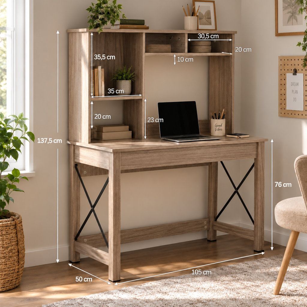 Bureau avec rangement bibliothèque en bois moderne avec étagères